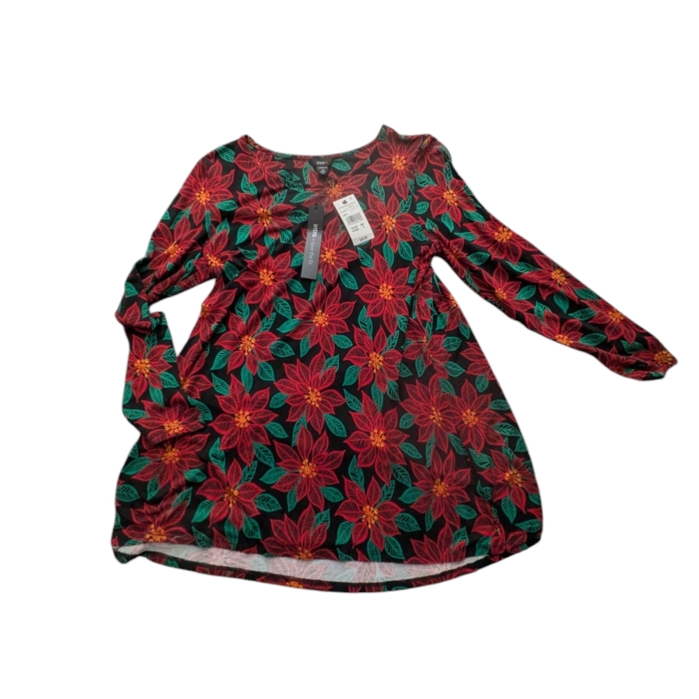 Tunic top by INTRO HEART!Red/Green  with Long Sleeves